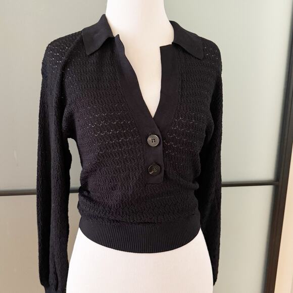 Revolve Devon Windsor Polo Sweater Size Small Black Pullover Open Back Knit Top - Picture 6 of 12